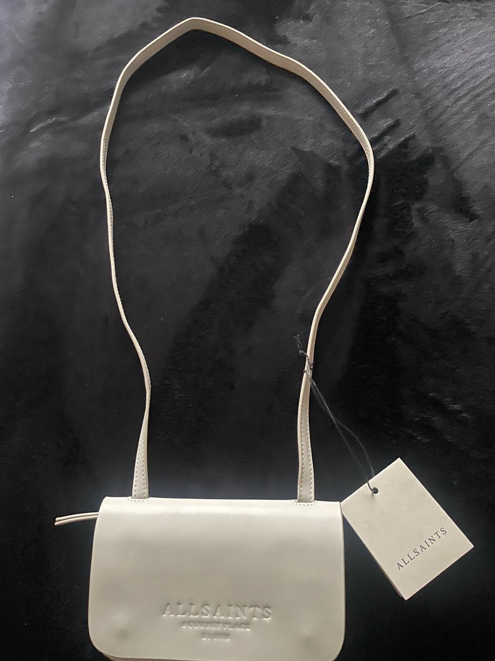 AllSaints Cream Leather Mini Crossbody Bag